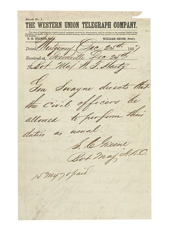 (RACE RIOT.) SWAYNE, MAJOR GENERAL WAGER. Documents ordering the arrest of a policeman for the shooting of an unarmed black man, and pl